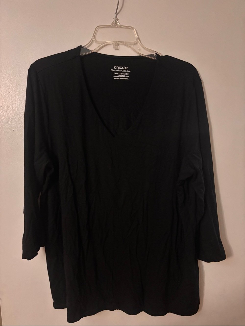 Chico's Women's Size 3 XL Black Ultimate Tee Quarter Sleeve Top
